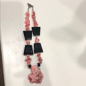 Pink and black stone necklace